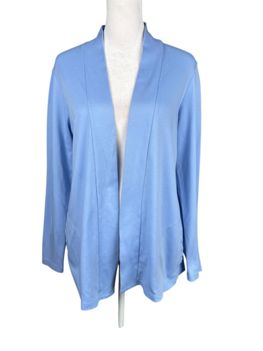 LL Bean Women's M Reg Jersey Knit Open Cardigan Light Blue 100% Supima Cotton